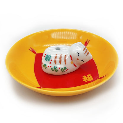 ARITA PLATE with Sleepy Cat Holder - White Tiger