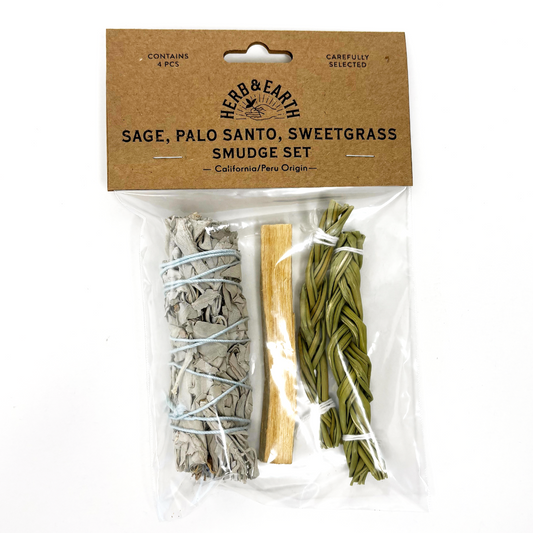 White Sage, Palo Santo, Sweetgrass Smudge Set - 4pcs/set