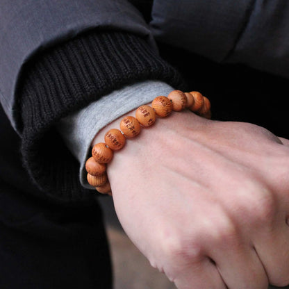 JUZU Bead Bracelet - Yakusugi Cedar Engraved Heart Sutra