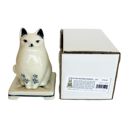 CERAMIC INCENSE BURNER - Cat (White Finish)