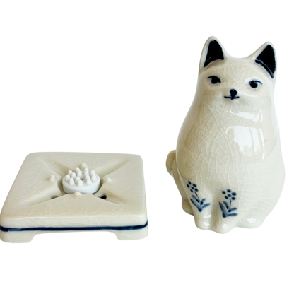 CERAMIC INCENSE BURNER - Cat (White Finish)