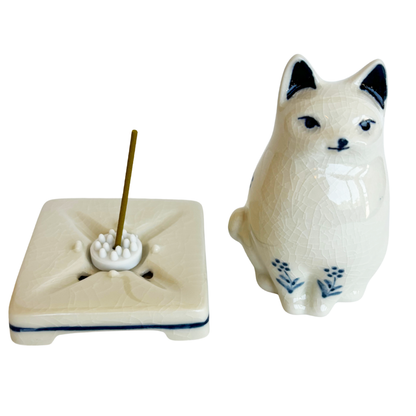 CERAMIC INCENSE BURNER - Cat (White Finish)