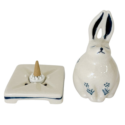 CERAMIC INCENSE BURNER - Rabbit (White Finish)