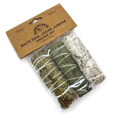 White Sage, Cedar, Juniper Smudge Set - 3 wands / bag (min. multiple of 6)